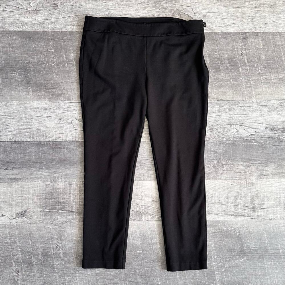 Ann Taylor Side Zip Knit Ankle Pant Womens 12 (34.5X27) Mid Rise Black Trouser